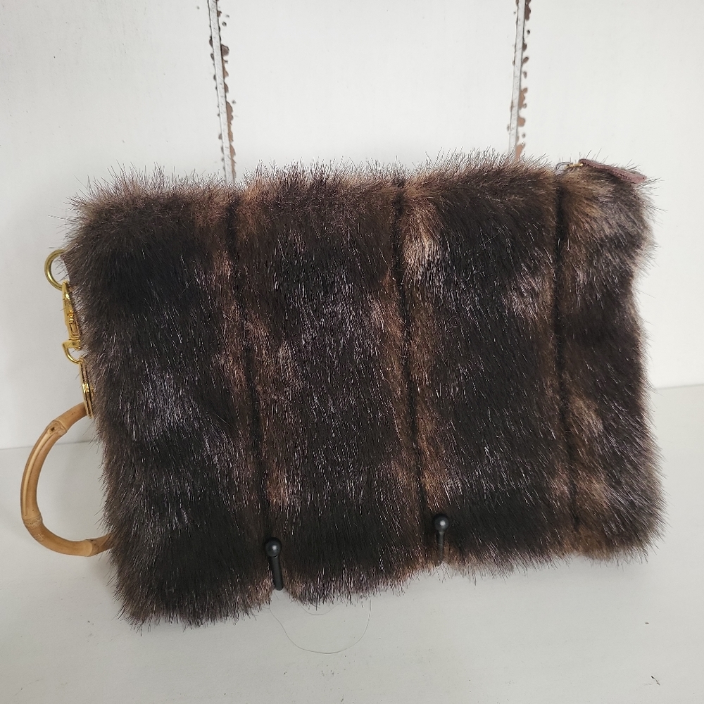 Glenda Gies faux mink wristlet